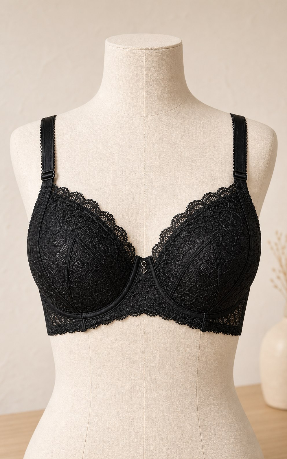 Black lace support bra product photo