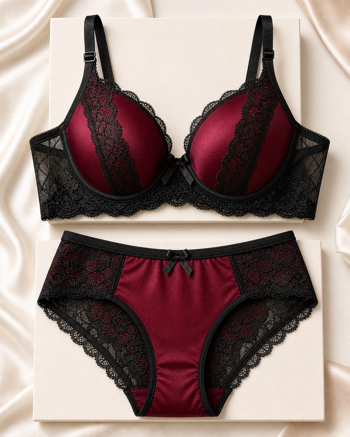 Wine red and black two-tone lingerie set product photo